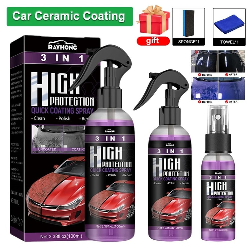 3 In 1 Rapid Ceramic Coating Spray For Car Paint Wheels And Glass 0