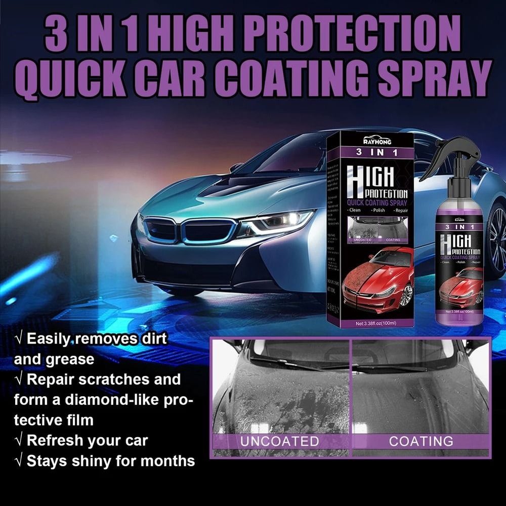 3 In 1 Rapid Ceramic Coating Spray For Car Paint Wheels And Glass 2