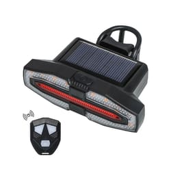 waterproof bicycle rear led light with solar turn signals and remote horn