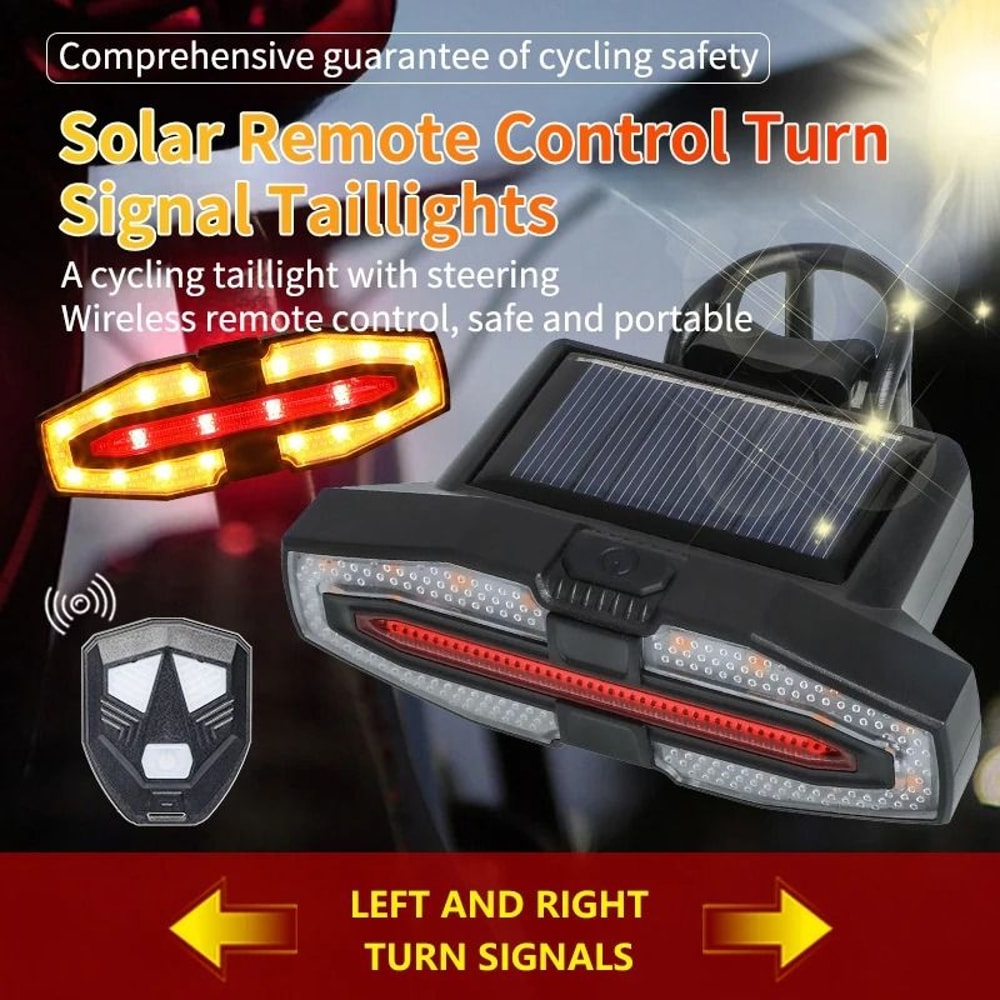 Waterproof Bicycle Rear LED Light With Solar Turn Signals And Remote Horn 1