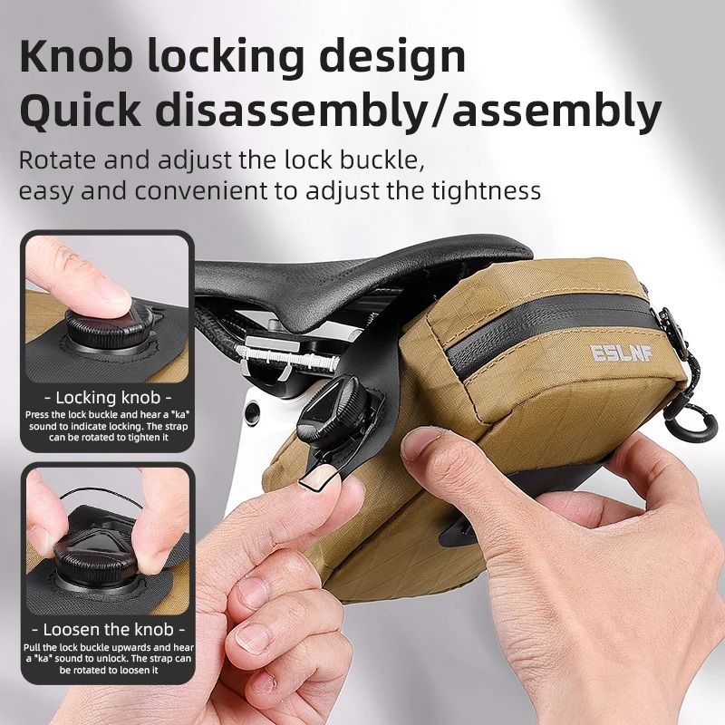 Waterproof Bicycle Saddle Tail Bag With Self Locking Knob For Storage 4