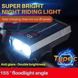 multi function bicycle headlight with solar charging and digital display