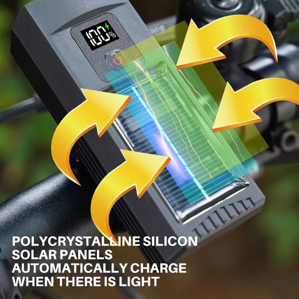 Multi Function Bicycle Headlight With Solar Charging And Digital Display 2