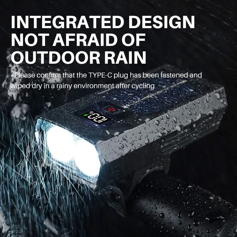 Multi Function Bicycle Headlight With Solar Charging And Digital Display 4