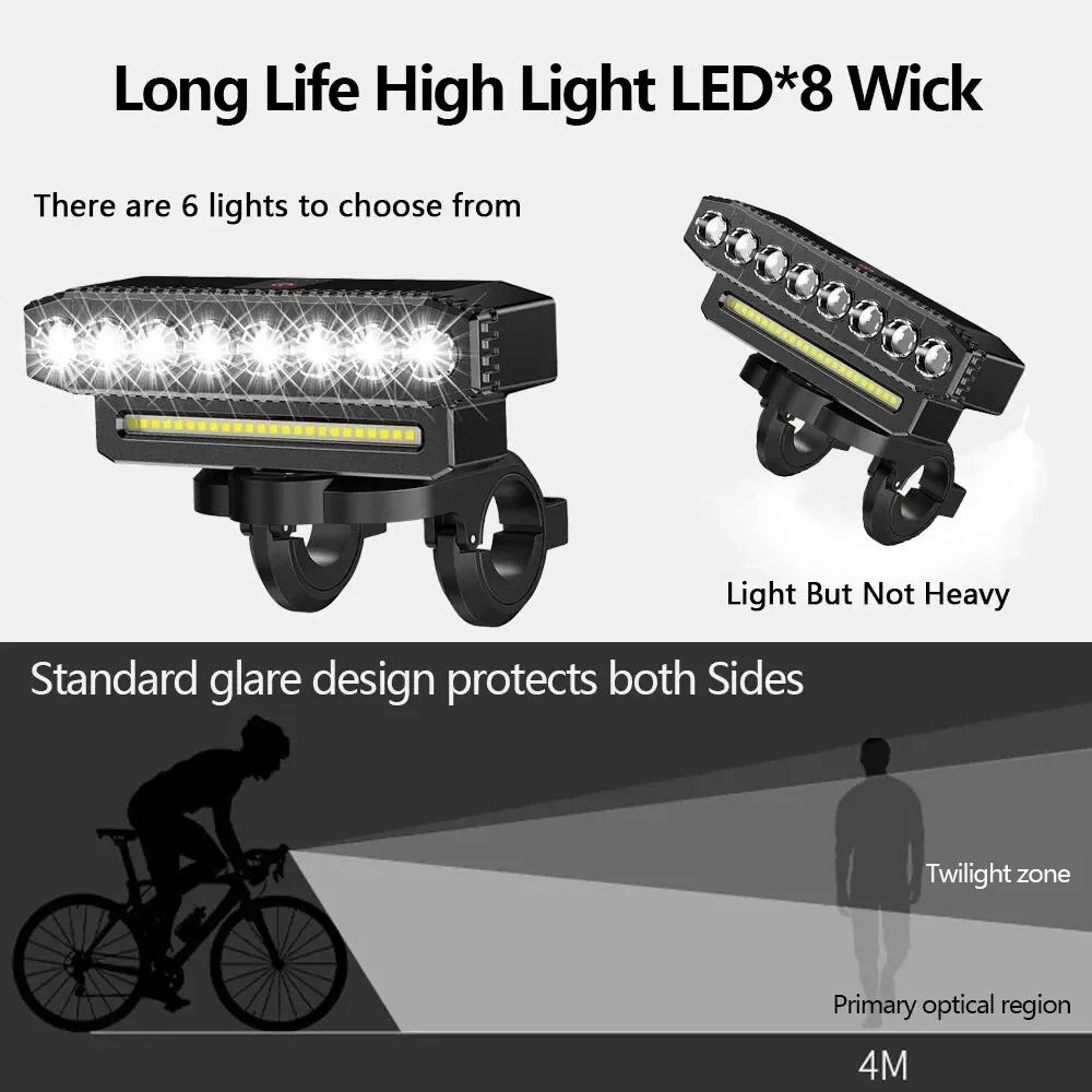 High Bright LED Front Bike Light With USB Charging And Horn Speaker 3