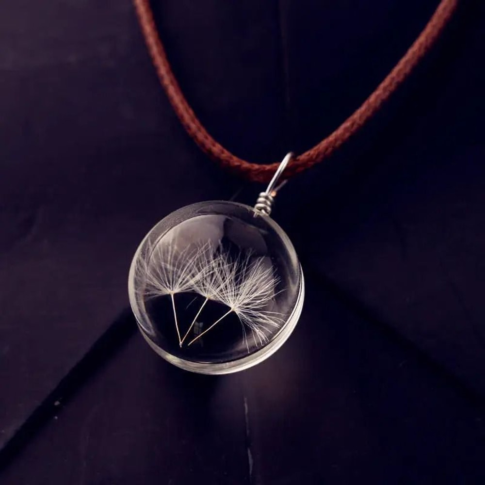 Round Dandelion Pendant Necklace With Transparent Glass Charm 2
