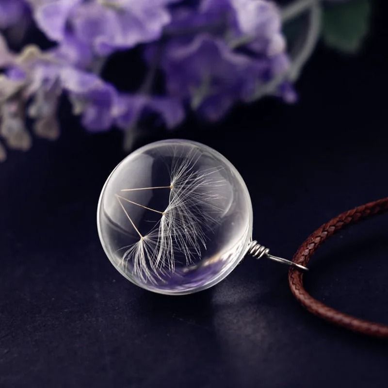 Round Dandelion Pendant Necklace With Transparent Glass Charm 3
