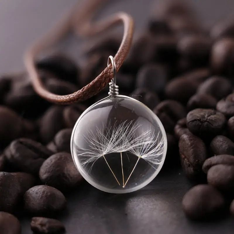 Round Dandelion Pendant Necklace With Transparent Glass Charm 5