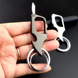 multi function key ring with folding knife bottle opener and detachable clip
