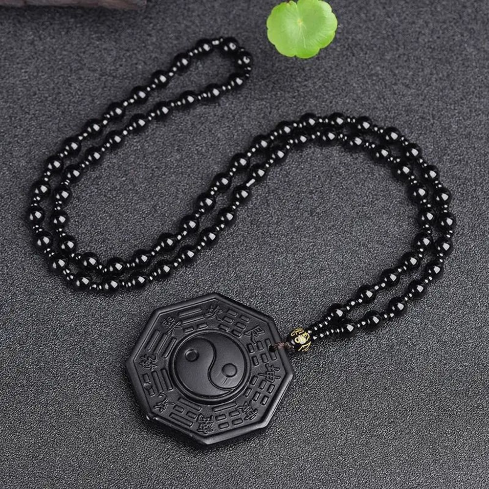 Black Obsidian Yin Yang Protection Necklace With Adjustable Bead Chain 3