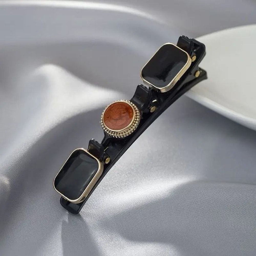 Double Layer Braided Hairclip With Rhinestone And Faux Pearl Accent 4