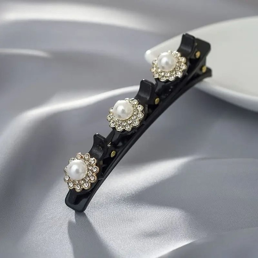 Double Layer Braided Hairclip With Rhinestone And Faux Pearl Accent 5