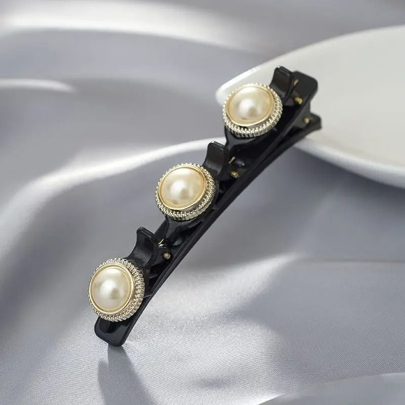 Double Layer Braided Hairclip With Rhinestone And Faux Pearl Accent 7