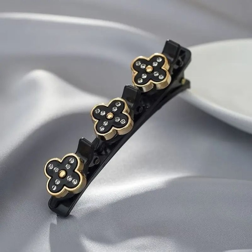 Double Layer Braided Hairclip With Rhinestone And Faux Pearl Accent 8