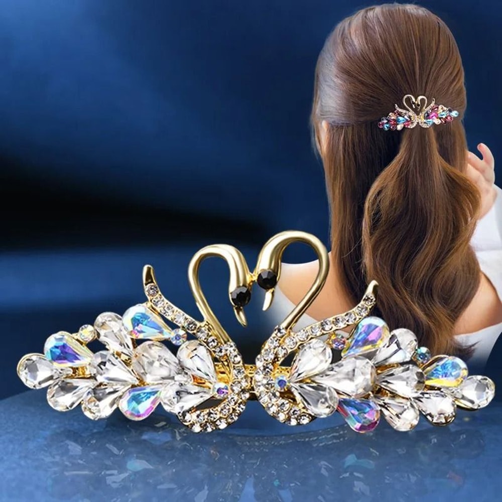 Sparkly Diamond Swan Hair Barrettes Stylish Hair Clips 0
