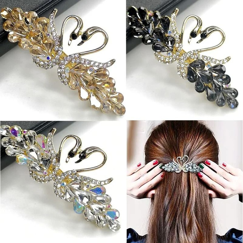 Sparkly Diamond Swan Hair Barrettes Stylish Hair Clips 3