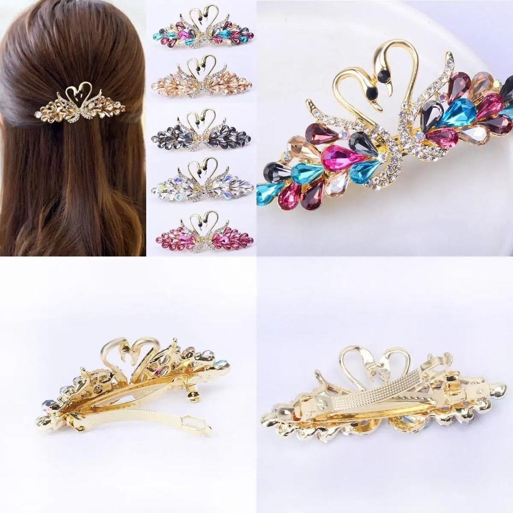 Sparkly Diamond Swan Hair Barrettes Stylish Hair Clips 4
