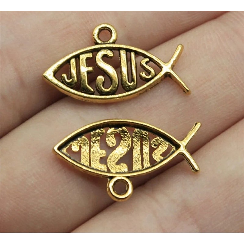 Vintage Hollow Jesus Fish Key Chain Charms For Jewelry Making 6