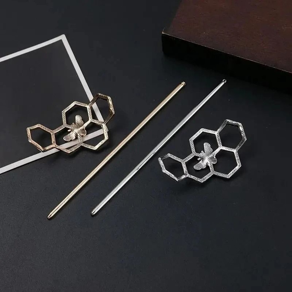 Vintage Geometric Bee Hair Pins Hollow Metal Hair Sticks For Chignon And Buns 1