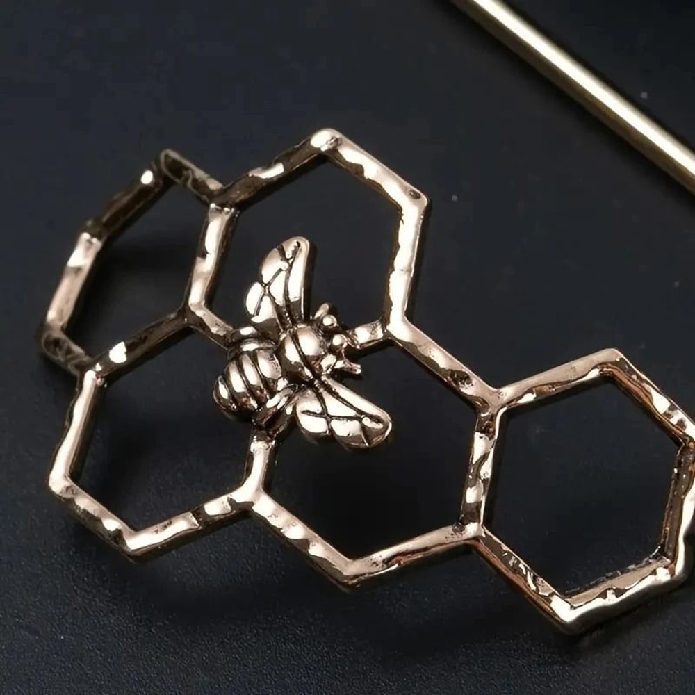 Vintage Geometric Bee Hair Pins Hollow Metal Hair Sticks For Chignon And Buns 3
