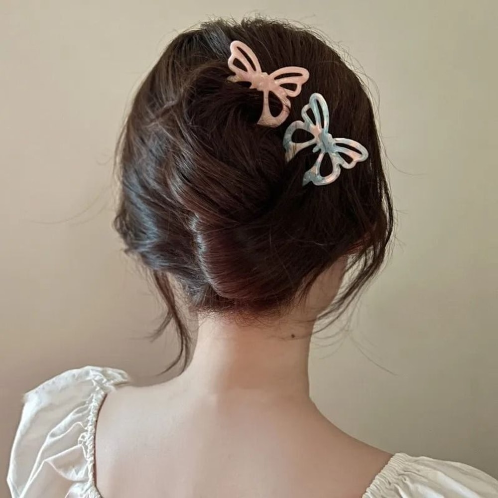 Vintage Leopard Print U Shaped Hair Fork With Elegant Butterfly Design 2