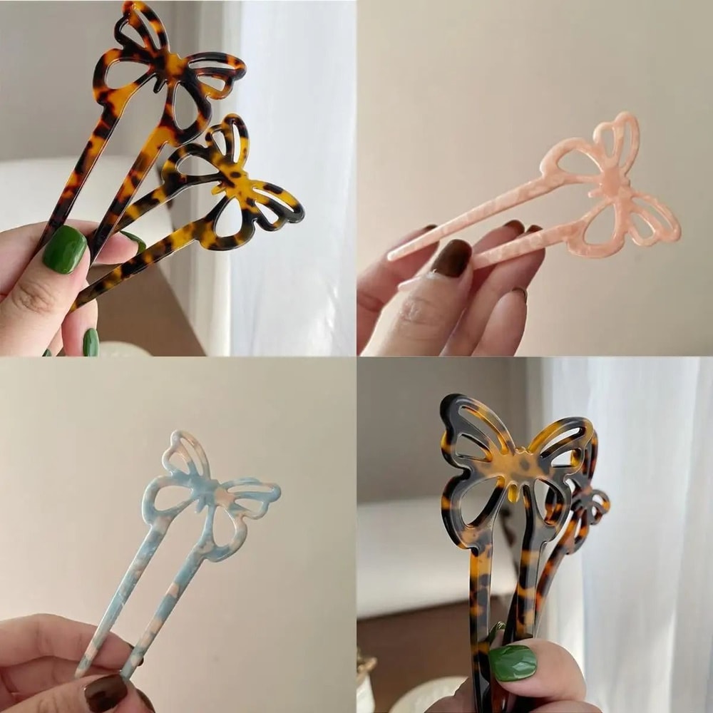 Vintage Leopard Print U Shaped Hair Fork With Elegant Butterfly Design 3