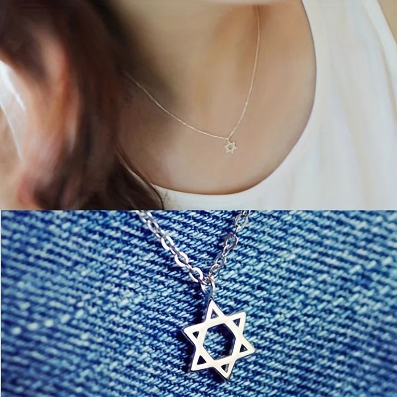 Stainless Steel Star Of David Necklace Religious Amulet Pendant 1