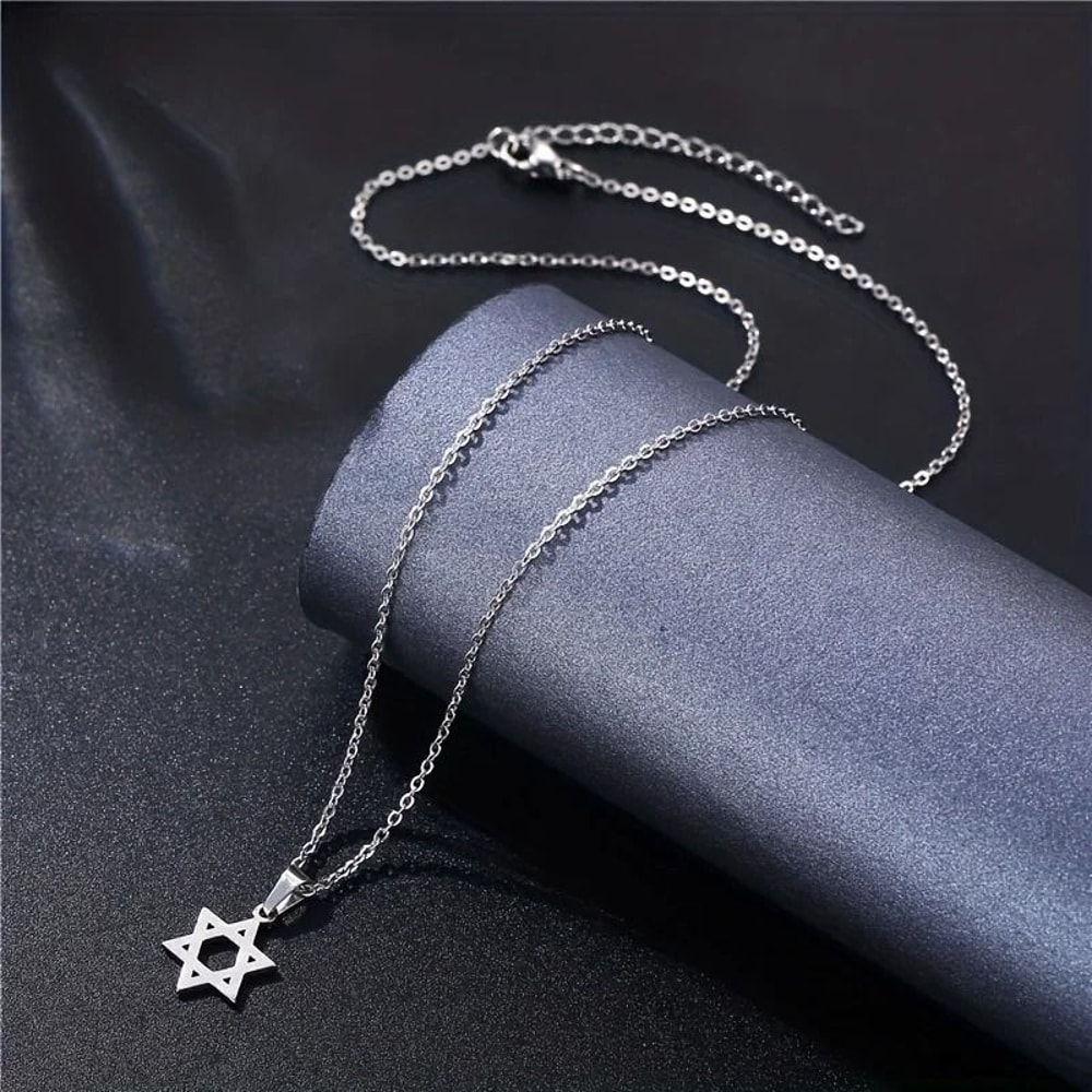 Stainless Steel Star Of David Necklace Religious Amulet Pendant 3