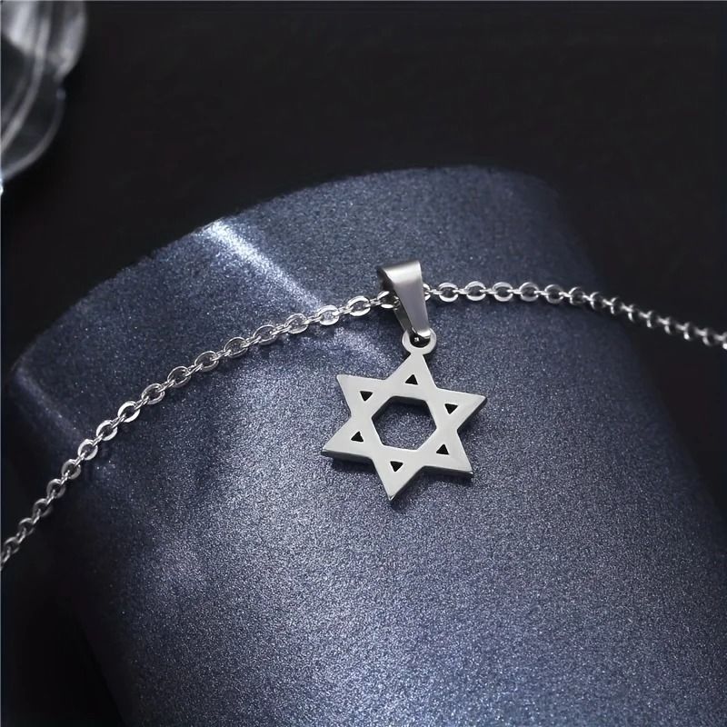 Stainless Steel Star Of David Necklace Religious Amulet Pendant 4