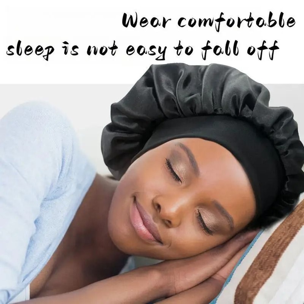 Wide Brim Silk Nightcap Hair Wrap For Women Soft Elastic Sleep Cap 0