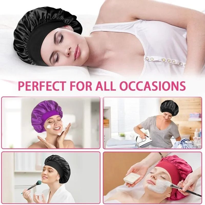 Wide Brim Silk Nightcap Hair Wrap For Women Soft Elastic Sleep Cap 1