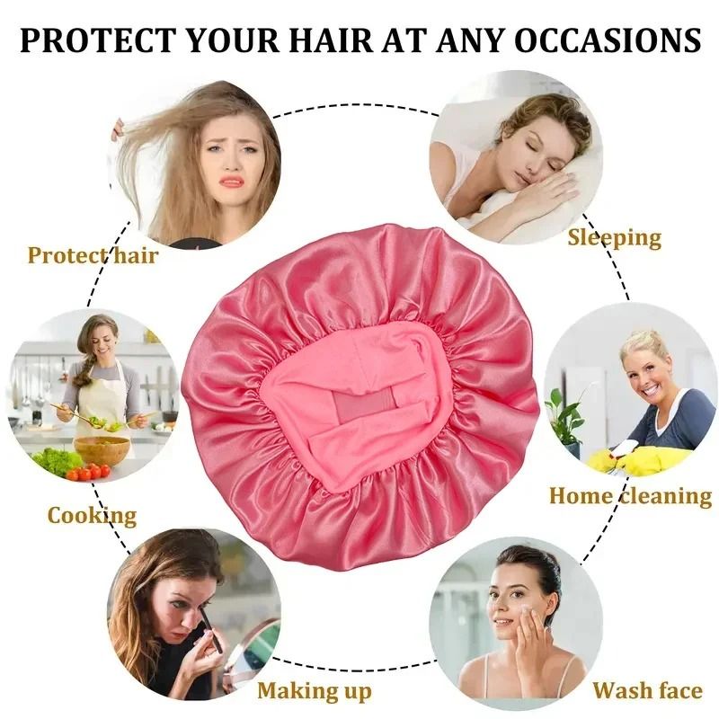 Wide Brim Silk Nightcap Hair Wrap For Women Soft Elastic Sleep Cap 3