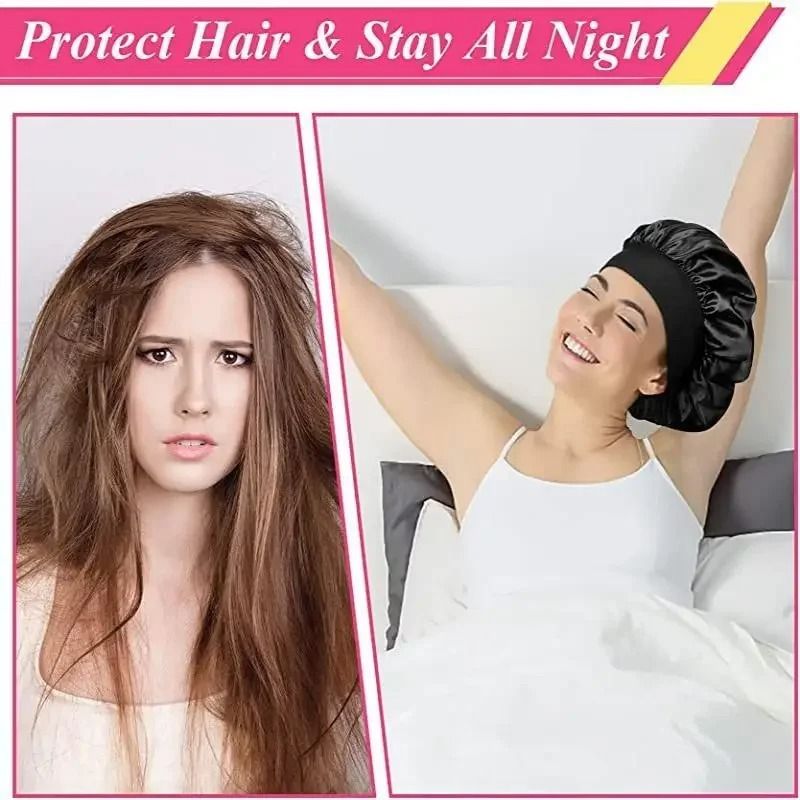 Wide Brim Silk Nightcap Hair Wrap For Women Soft Elastic Sleep Cap 4