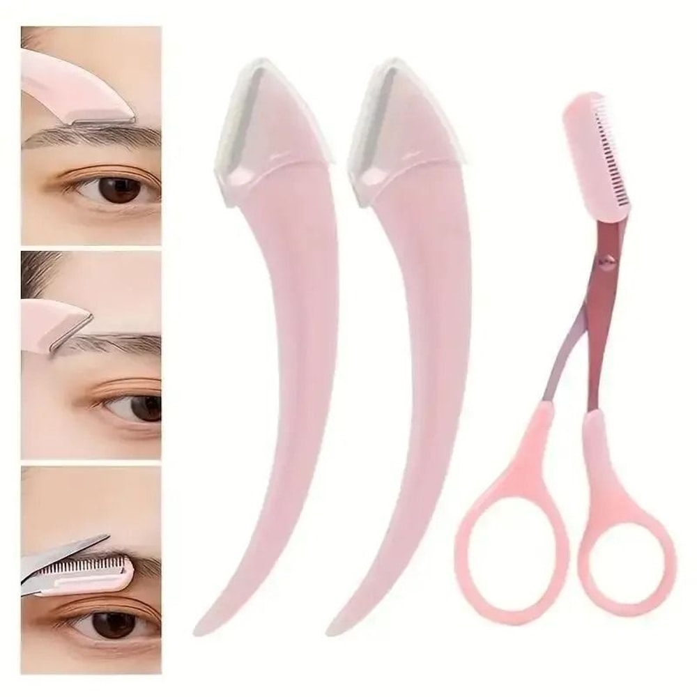Eyebrow Trimmer Set With Comb Curved Razor And Scissors For Men And Women 0