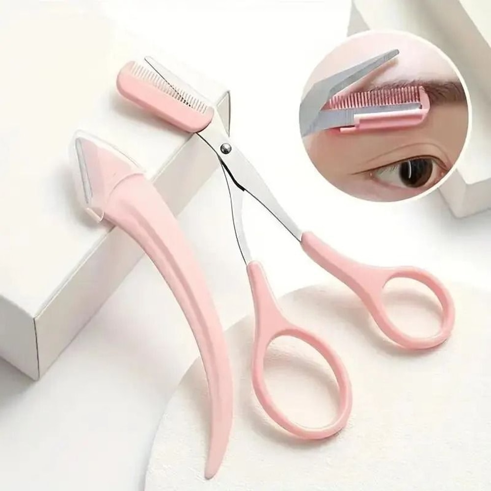 Eyebrow Trimmer Set With Comb Curved Razor And Scissors For Men And Women 1