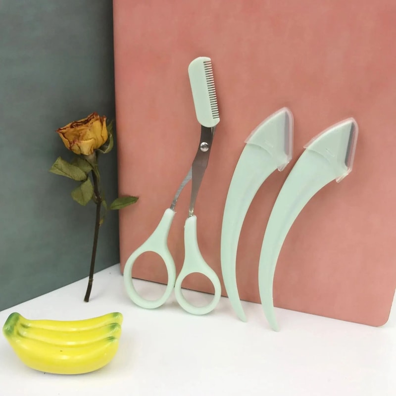 Eyebrow Trimmer Set With Comb Curved Razor And Scissors For Men And Women 8