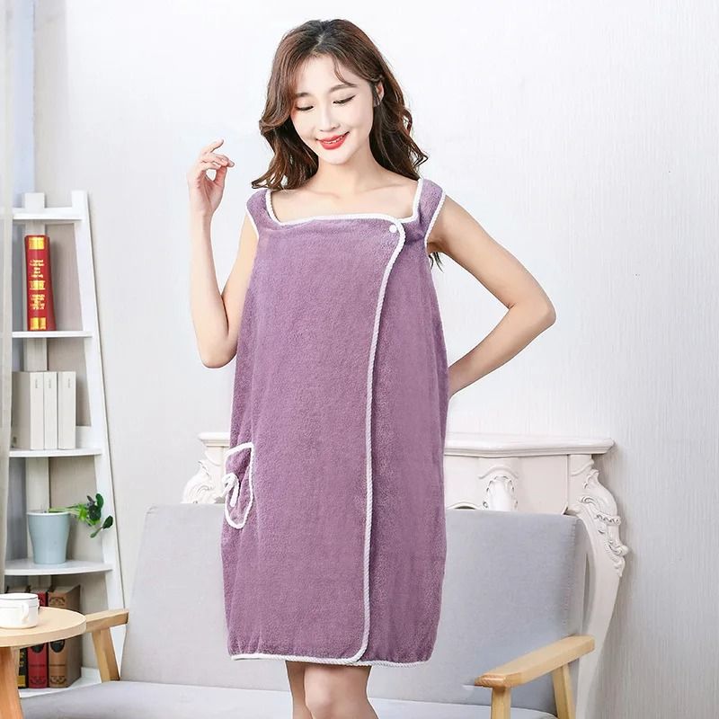 Pocket Coral Velvet Wearable Shower Skirt Thick Pure Cotton Bath Towel 6