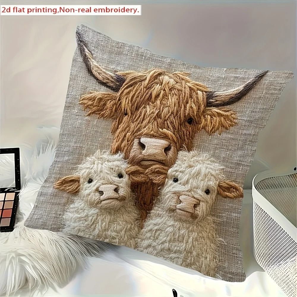 Highland Cow Retro Decorative Pillowcase For Living Room And Office 2