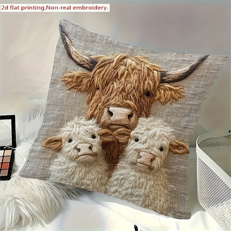 Highland Cow Retro Decorative Pillowcase For Living Room And Office 2
