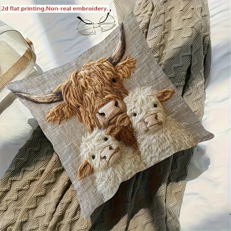 Highland Cow Retro Decorative Pillowcase For Living Room And Office 4