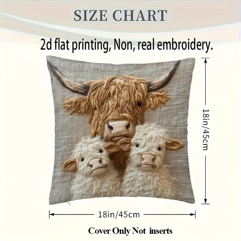 Highland Cow Retro Decorative Pillowcase For Living Room And Office 5