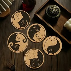 wooden cat pattern coaster set six piece insulation mats for cups
