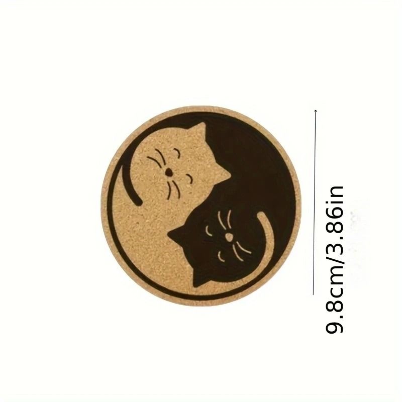 Wooden Cat Pattern Coaster Set Six Piece Insulation Mats For Cups 3