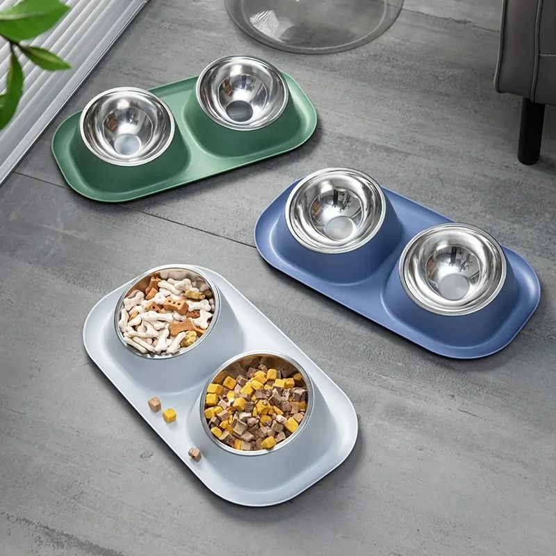 Stainless Steel Double Pet Bowl Set With Non Slip Base For Dogs And Cats 1