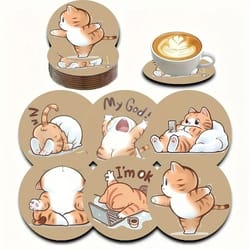 cat lover wooden coaster set six piece drink tray for home and cafe