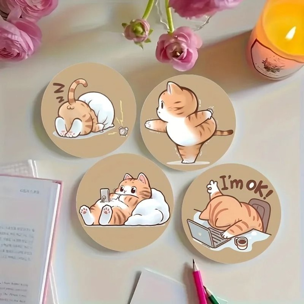 Cat Lover Wooden Coaster Set Six Piece Drink Tray For Home And Cafe 1