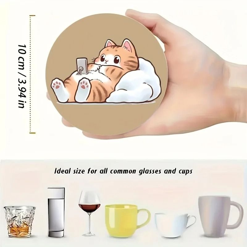 Cat Lover Wooden Coaster Set Six Piece Drink Tray For Home And Cafe 2