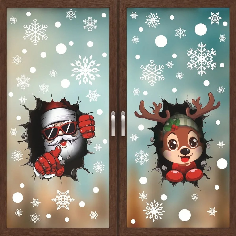 Christmas Window Decoration Sticker Set With Holiday Characters 0