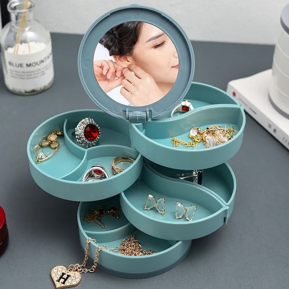 Rotating Multi Layer Jewelry Storage Box With Dust Cover 0