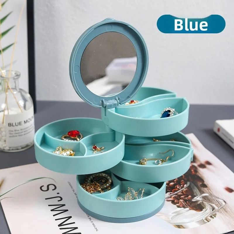 Rotating Multi Layer Jewelry Storage Box With Dust Cover 2